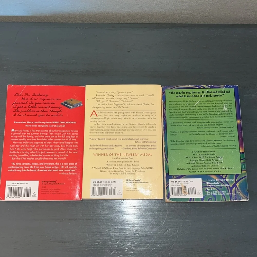 Sharon Creech 3 Book Set The Wanderer, Absolutely Normal Chaos, Walk Two Moons